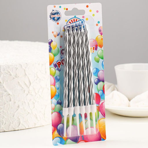 Свечи в торт Металлик , 14см, 6шт с подставкой, серебристые - Страна карнавалия фото 3