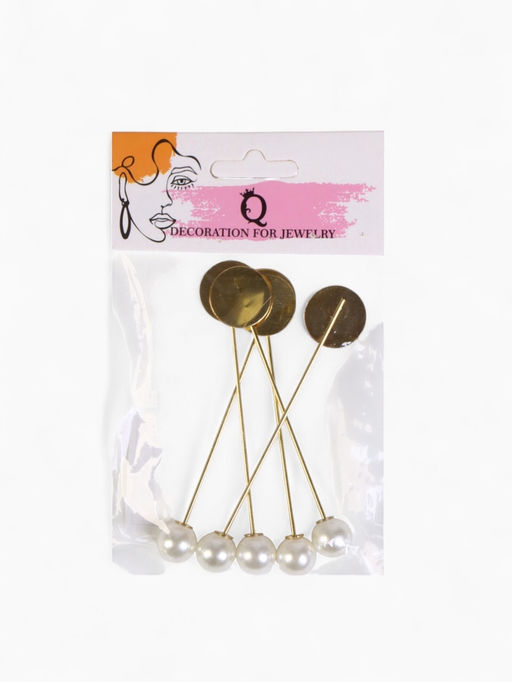 Основа Брошь-игла с бусиной d=1 см (набор 5 шт.), L=7.5 см, площадка 1.5 см, цвет золото