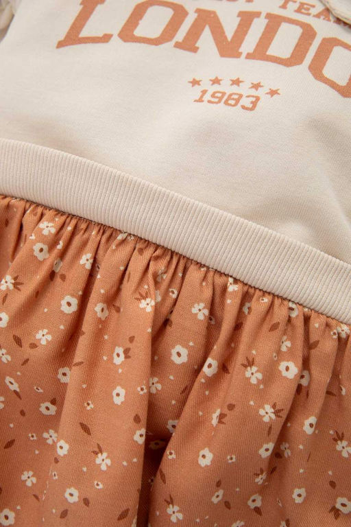 Платье с длинными рукавами и принтом для маленьких девочек - Defacto фото 4