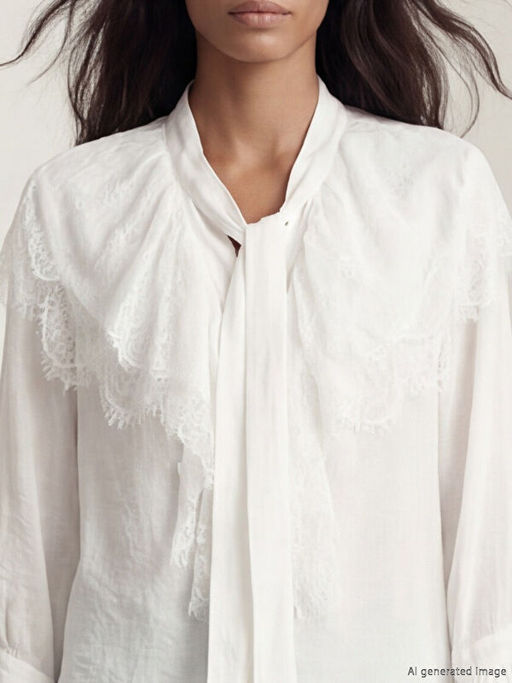 Ba?lamal? Yaka Dantelli F?rf?rl? Bluz