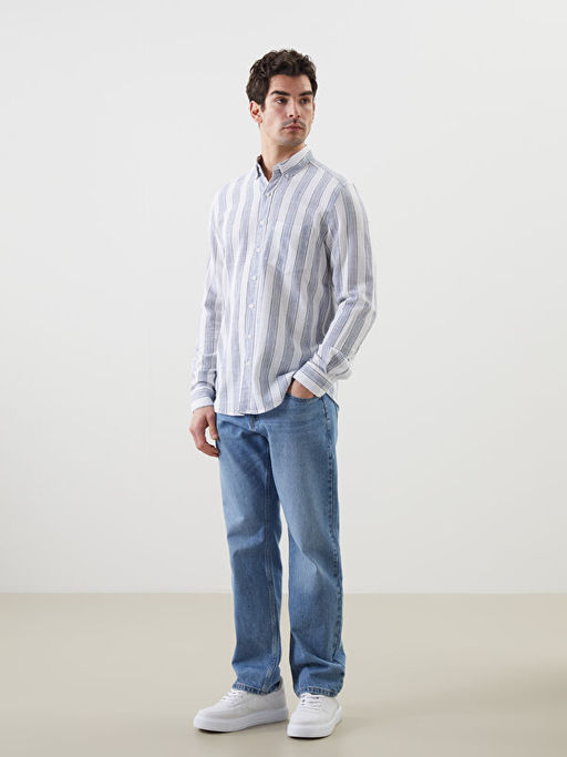 Regular Fit Uzun Kollu ?izgili Erkek G?mlek