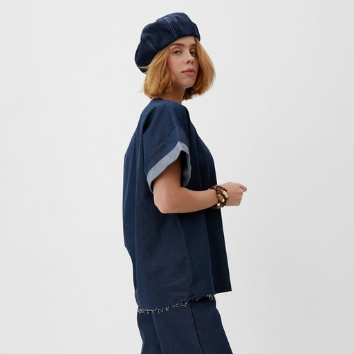 Футболка оверсайз женская MINAKU: Jeans Collection, синяя, размер 42