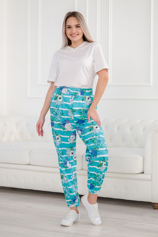 Брюки женские из футера Забава маки на ментоле - Амадэль фото 9
