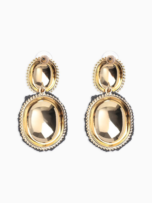 Серьги «Сияние вечера. Двойной овал», серые в золоте