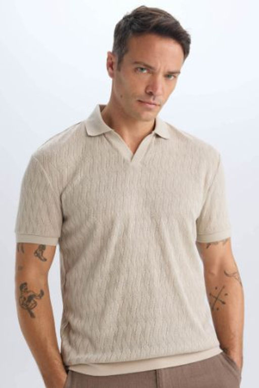 Regular Fit K?sa Kollu Orgu Gorunumlu Polo Tisort