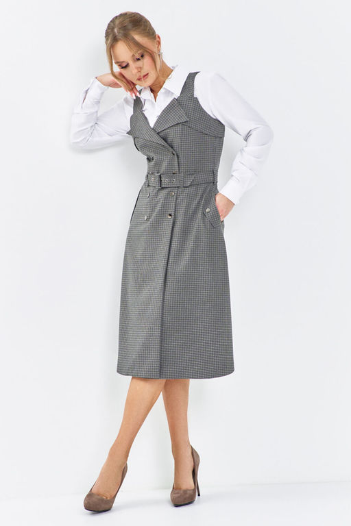 Сарафан Euro Moda 650 серый клетка