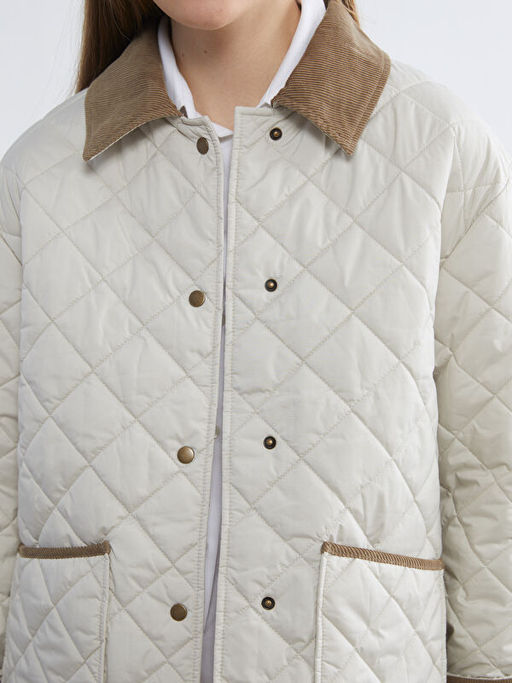 Kadife G?mlek Yaka Kapitone Kad?n ?i?me Mont