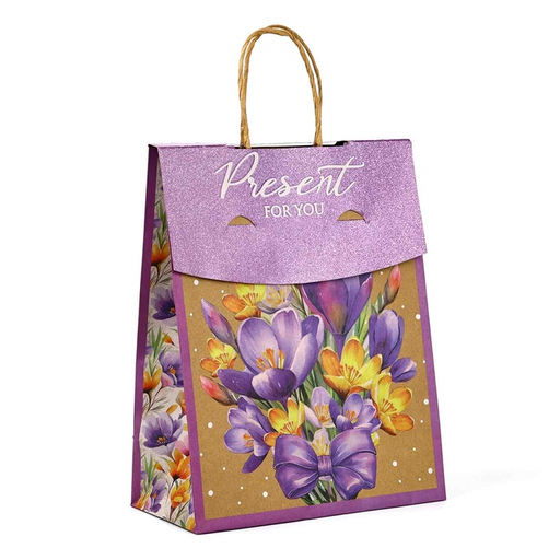 Пакет с клапаном Подарок, цветы, крафт, глиттер, 19.5 х 10 х 25 см - Дарите счастье фото 2