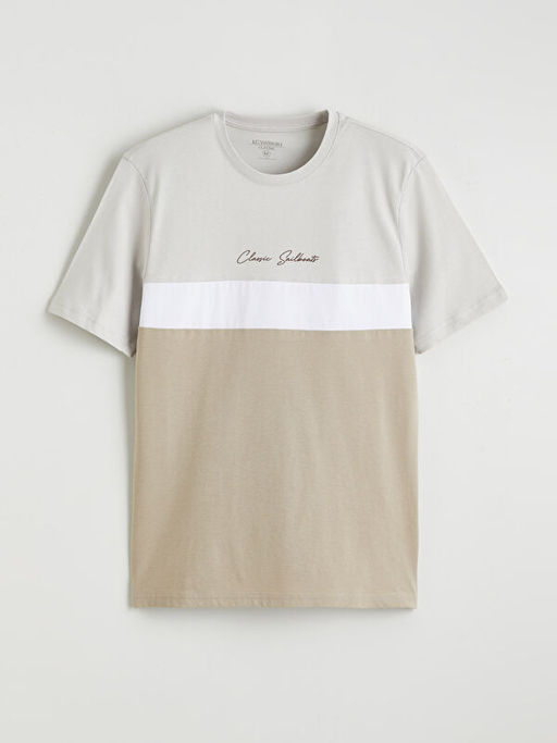 Bisiklet Yaka Renk Bloklu Penye Erkek Ti??rt