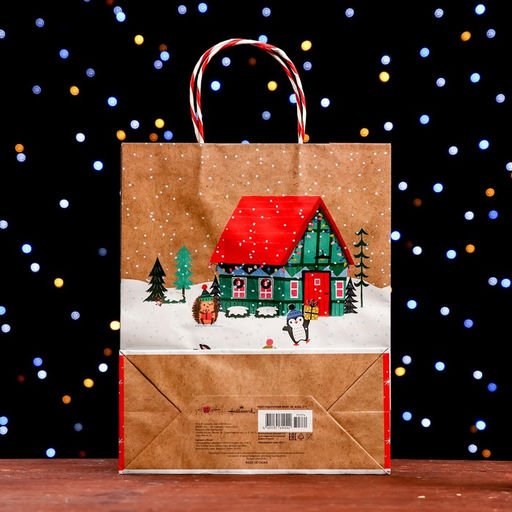 Пакет подарочный крафтовый Новогодний двор 26 х 32 х 12 см - Simaland фото 2