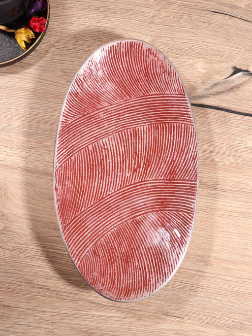 Блюдо, 33×8×4.2 см, алюминий, бордовое