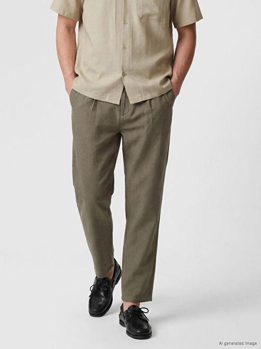 Regular Fit Keten Kar???ml? Erkek Pantolon