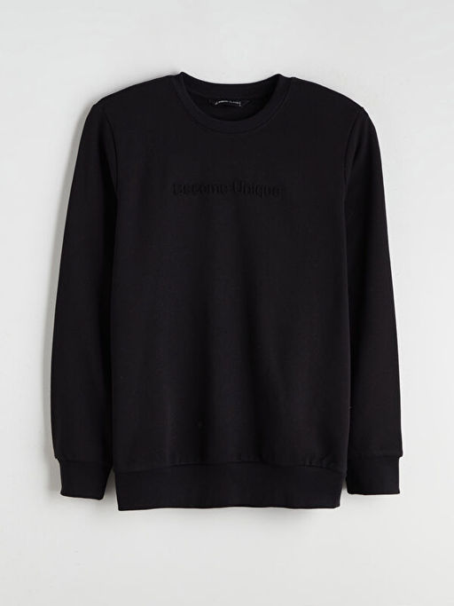 Bisiklet Yaka Bask?l? Erkek Sweatshirt