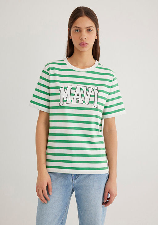 Mavi Logo Bask?l? Yesil Cizgili Tisort  фото 3