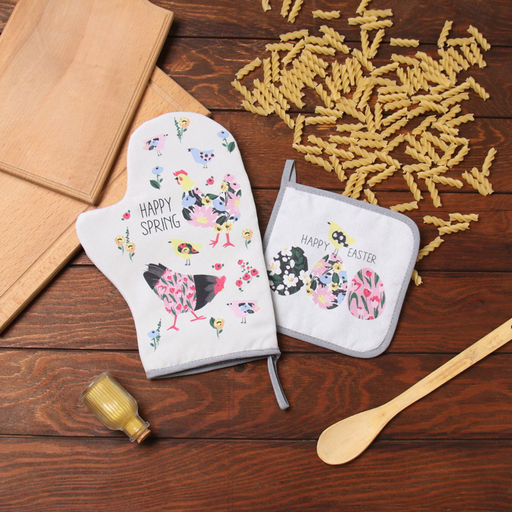 Набор кух. Доляна Яркой пасхи: варежка 20х28 см, прихватка 17х17 см, 35% хл, 65% пэ  фото 7