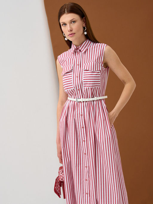 Платье хлопок OD-800-1 полоса бордовая