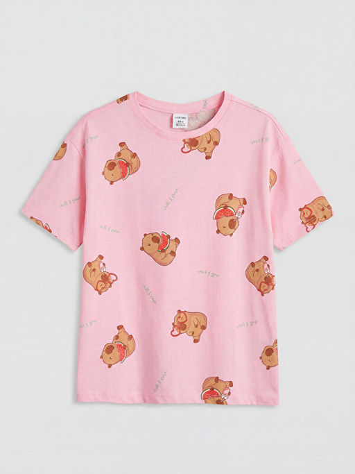 Bask?l? K?z ?ocuk ?ortlu Pijama Tak?m?