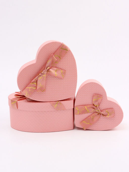 Набор подарочных коробок сердце 3 в 1, розовый с бантом, 22?20?9; 18.5?17?7.5; 16?14?6 см
