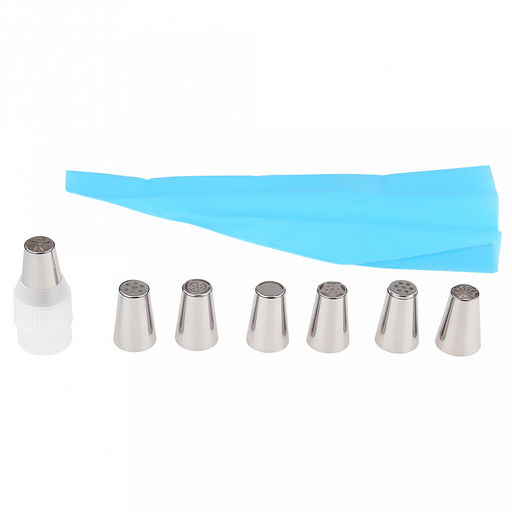 Кондитерский набор 9 предметов Букет: мешок для крема п/эт 32см, насадка из нержавеющей стали - 7 штук, закрытые готовый цветок, д3см, h4,2см; фиксатор винтовой для насадок пластик, на блистере 18х11,8х4,5см (Китай) - Домашняя мода фото 4