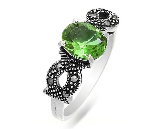 Кольцо из серебра султанит, марказит, SL-AGA1603