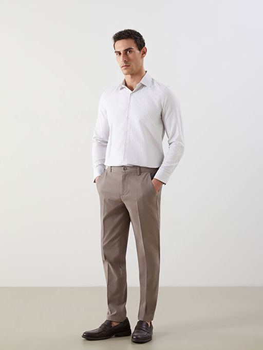 Slim Fit Uzun Kollu ?izgili Gabardin Erkek G?mlek