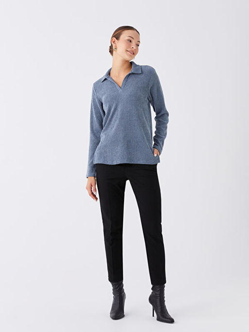 Polo Yaka D?z Uzun Kollu Kad?n Ti??rt