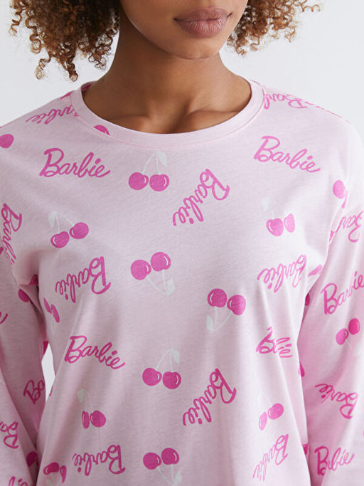 Bisiklet Yaka Barbie Bask?l? Kad?n Pijama Tak?m?