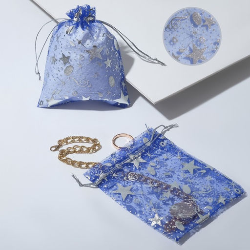 Цена за 100 шт. Мешочек подарочный «Звёздная музыка», 10×12 см, синий с серебром