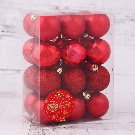 Ёлочные игрушки Диско МИКС, шары новогодние, d=4 см, набор 24 шт., красный - Зимнее волшебство фото 2
