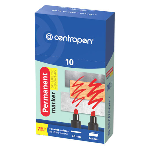 Centropen Маркер PERMANENT 2,5 мм перо клиновидное 10 шт. черный