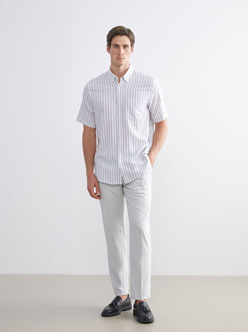 Regular Fit K?sa Kollu ?izgili Erkek G?mlek