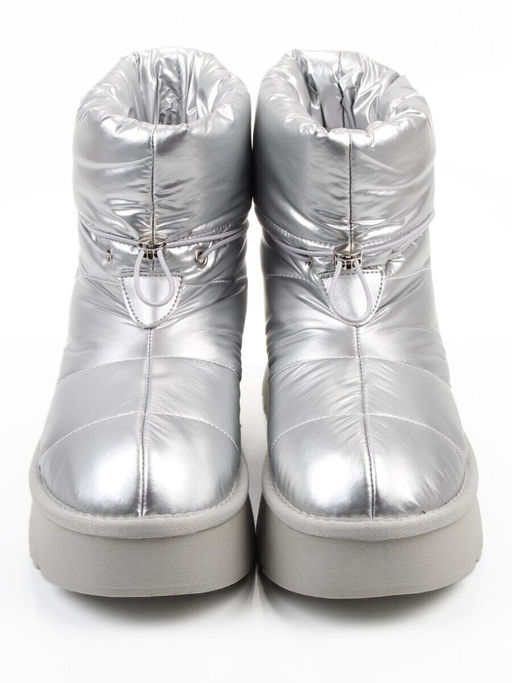 04-WA003-2M GREY/SILVER Ботинки зимние женские (натуральная кожа, курточная ткань, 100% шерсть)