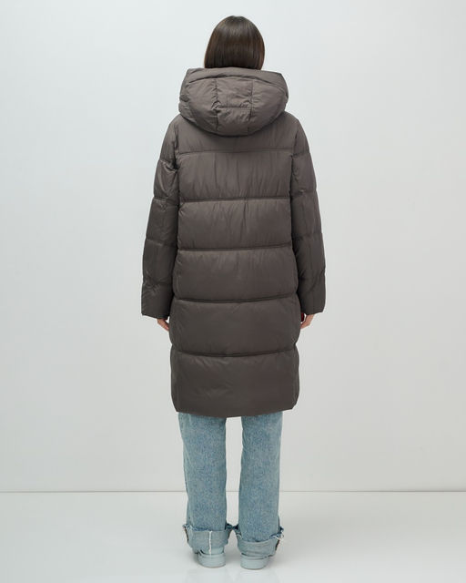 Пальто зимнее утепленное с капюшоном женское темно-коричневого цвета 7618TK - Visdeer фото 9