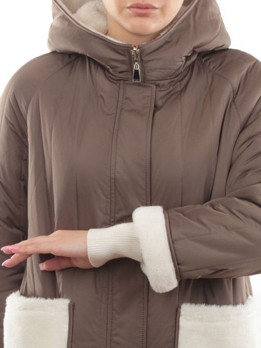 2639 DK. BEIGE Пальто двухстороннее женское еврозима (100 гр. холлофайбер, искусственный мех) - Fashion фото 7