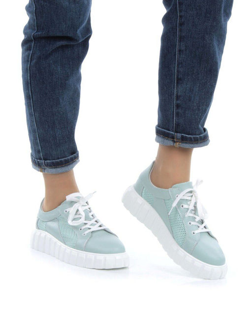 03-PDA93-3 GREEN Полуботинки спортивные женские (натуральная кожа, сетка) - No name фото 3