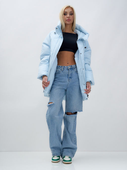 Куртка летучая мышь женская с капюшоном зимняя голубого цвета 9617Gl - Mtforce фото 15