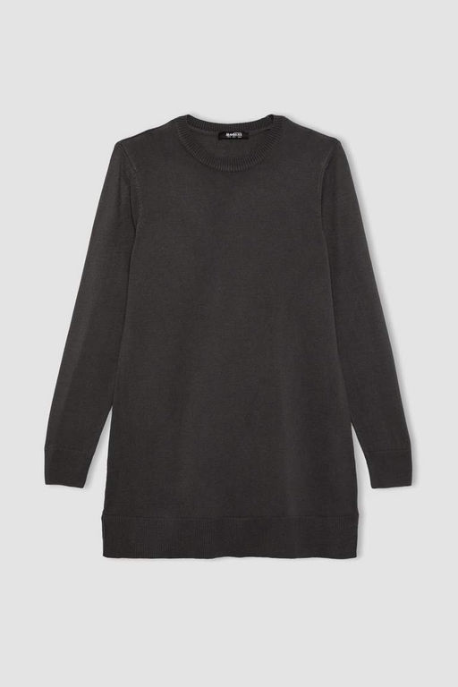 Трикотажный свитер стандартного кроя с круглым вырезом и туникой - Defacto фото 8