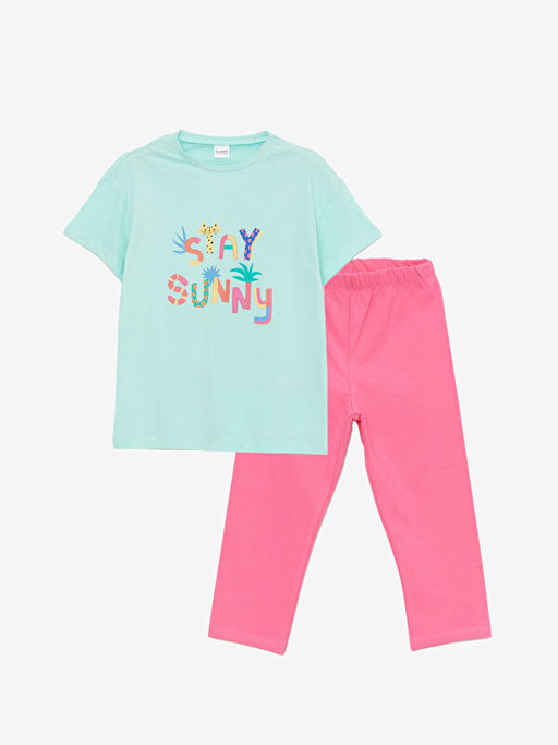 Bisiklet Yaka Bask?l? K?sa Kollu K?z ?ocuk Pijama Tak?m?