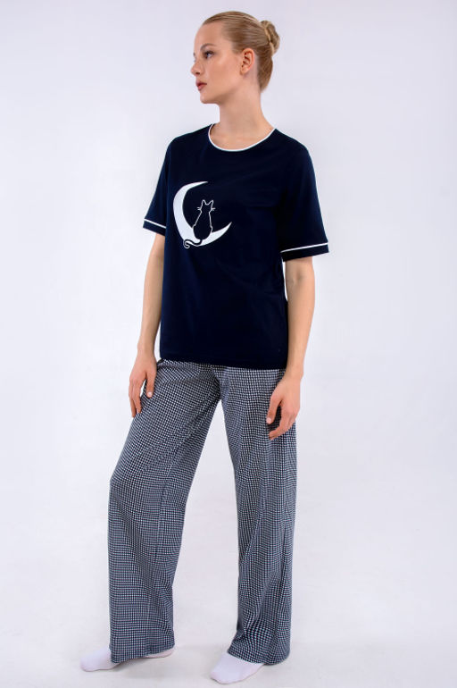 Арт. 10101 Пижама с брюками 44-54 (6 шт) Цвет:верх-темно-синий,низ бело-синий - Калинка фото 3