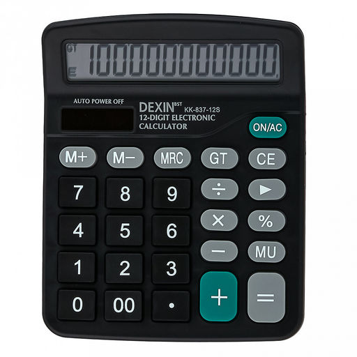 Калькулятор настольный 12х14,8х4,7см, 12 разрядов, два типа питания, цвет - черный, в цветной коробке (Китай)