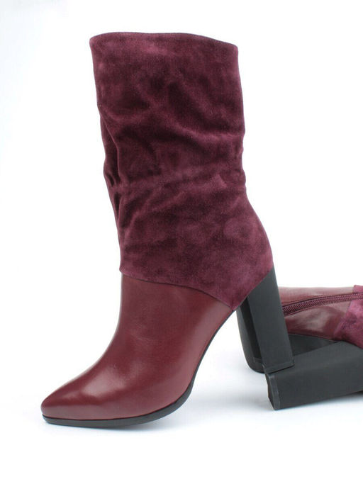 02-YF190-051M DK. RED Сапоги зимние женские (натуральная замша, байка, натуральный мех)