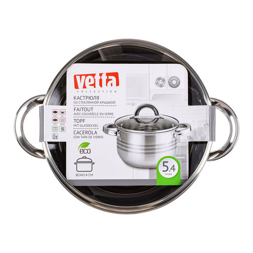 ///Кастрюля VETTA Фултон 24*14 см 5,4 л со стекл. кр. арт. 822-115