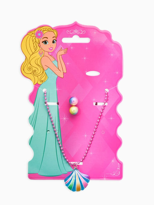 Цена за 2 шт. Набор детских украшений "Выбражулька" ракушка, 2 предмета: кулон, пусеты, разноцветный