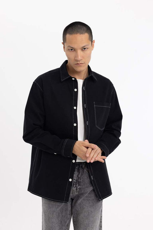 Хлопковая рубашка с длинными рукавами Relax Fit - Defacto фото 7