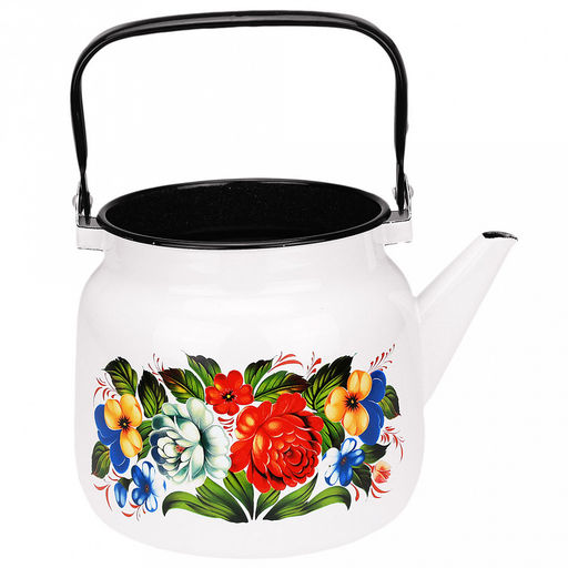 "Татьяна" Чайник эмалированный 3,5л, д19,4см, h16,2см, s0,08мм, двойной слой эмалевого покрытия, металлическая крышка, металлическая подвижная ручка (Россия)