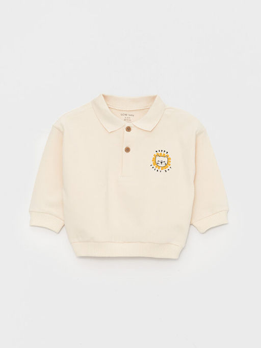 Polo Yaka Uzun Kollu Bask?l? Erkek Bebek Sweatshirt ve Pantolon 2li Tak?m - Waikiki фото 2