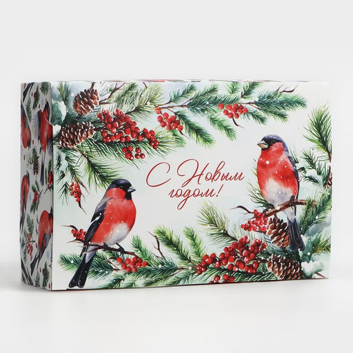 Коробка подарочная новогодняя складная «Снегири», 18×12×7 см