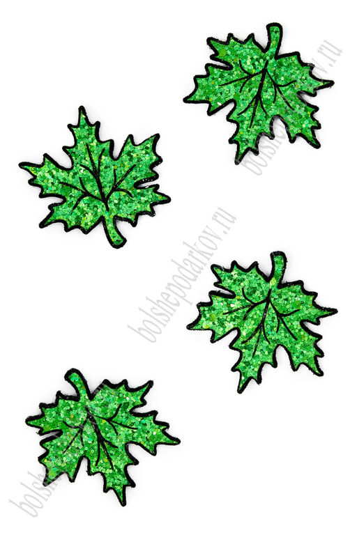 Лазерная вырубка из кожзама "Кленовый листик" 4,7 см (10 шт) зеленый/черный, несклеенная