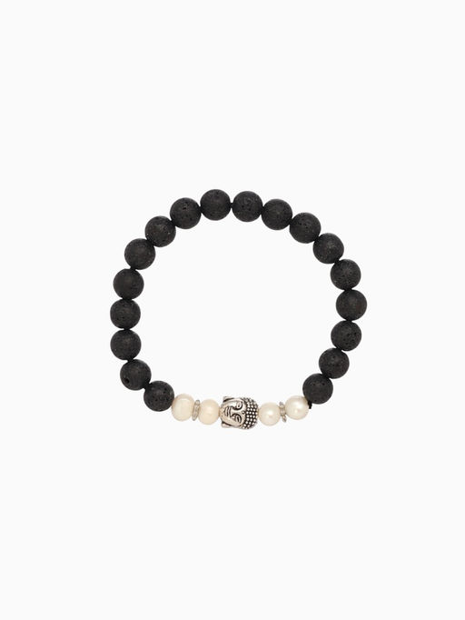 Браслет «Будда», длина 18 см, жемчуг, лава