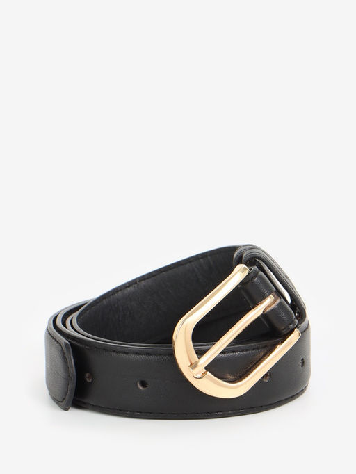 Ремень женский, 110×2.8 см, классическая пряжка металл, золотистая, чёрный
